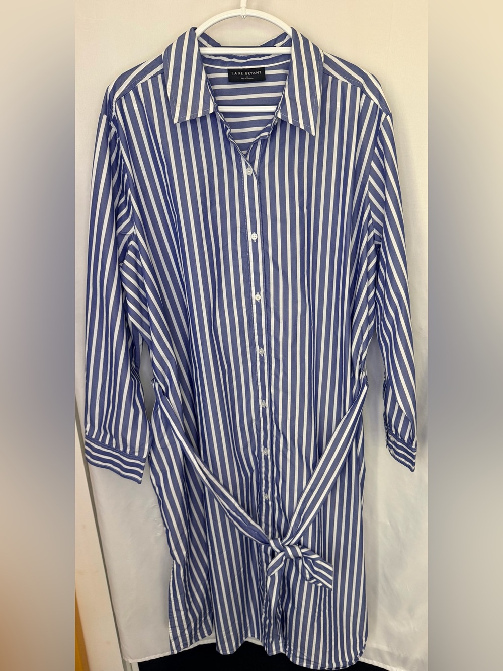 Lane Bryant Blue and White Striped Long Sleeve Shirt Dress